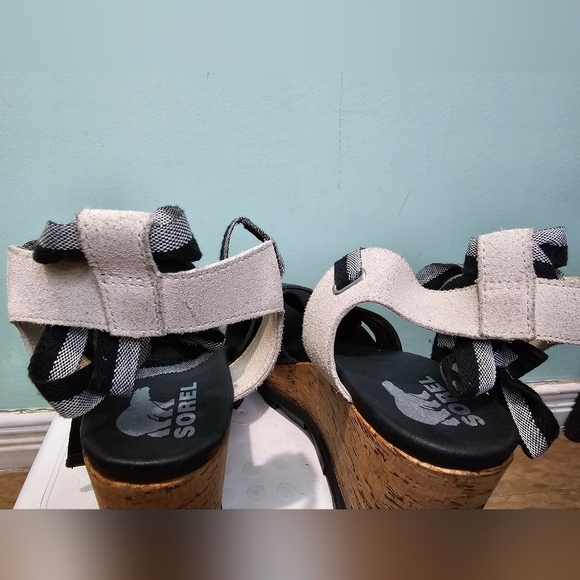 SOREL Joanie II Hi Ankle Lace Up Black Leather Wedge Sandals sz 10 - Picture 9 of 12